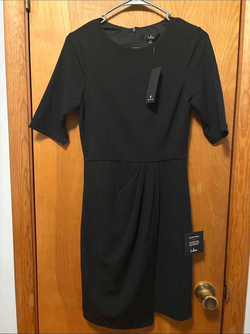 Lulu's Black Short-Sleeve Midi Sheath Dress